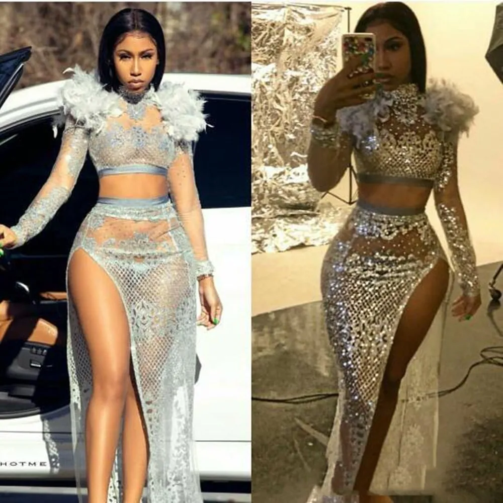 Abito Da Sera Yousef Aljasmi Kim Kardashian Collo Alto In Rilievo Piuma Split Abito Lungo Almoda Zuzuhden Murad Ziadna