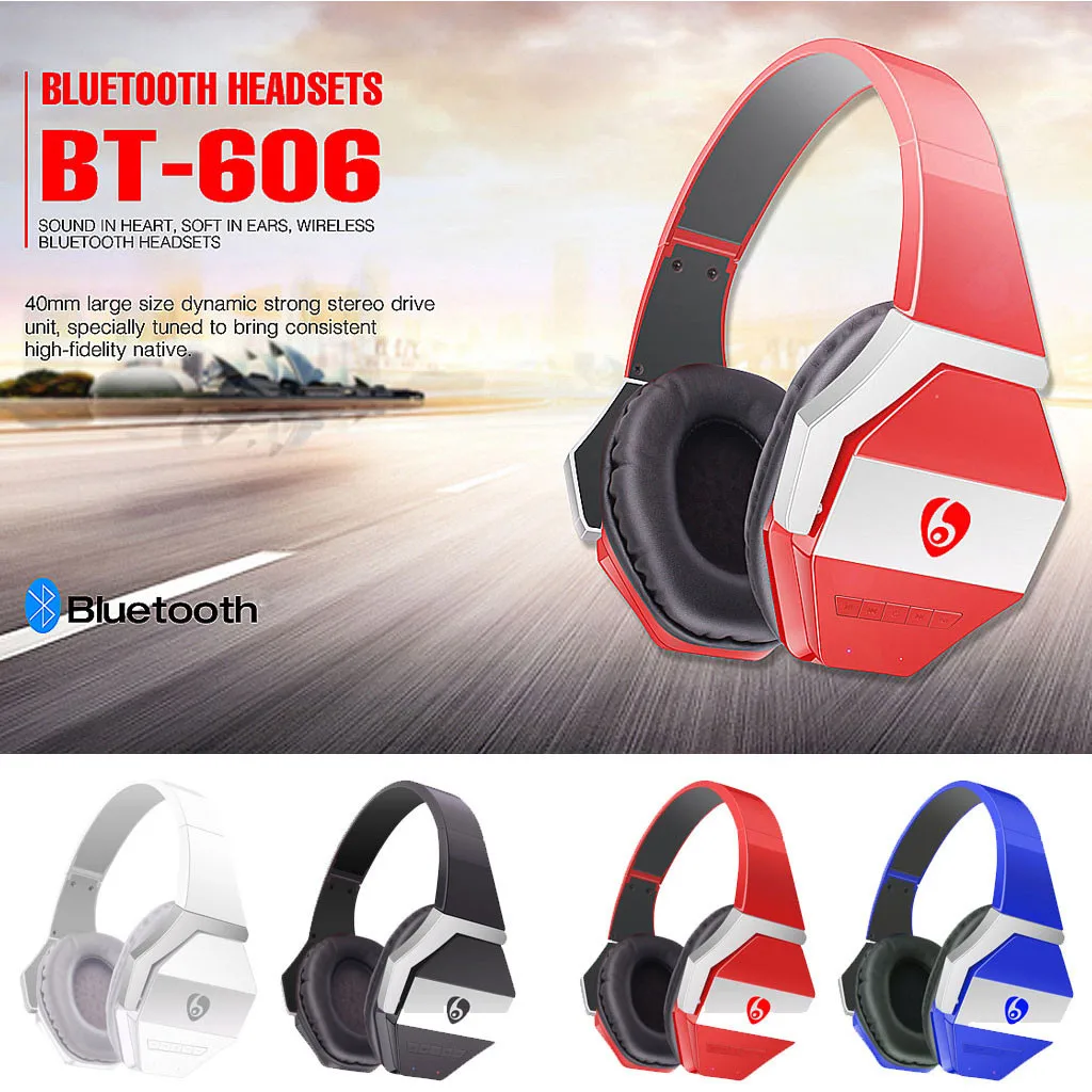 BT-606 Stereo Earphone Wireless Headband Gaming Card Radio Bluetooth Headset