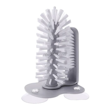 

Kitchen Washing Dish Two In One Brush Suction Cup Stand Glassware Bottle Cleaner