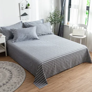 

Modern Gray Striped Printed Bed Sheet 100% Cotton Flat Sheet 120x230cm/160x230cm/180x230cm/200x230cm/230x250cm Free Shipping