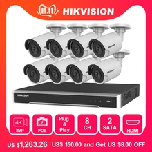 Hikvision 8CH HD Сеть POE NVR комплект CCTV система безопасности 8 шт. 8MP пуля наружная IP камера ИК ночного видения комплект наблюдения