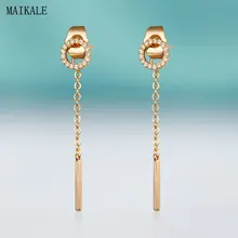 MAIKALE, простые круглые длинные серьги с цирконием, медные серьги на цепочке для женщин, золотые/серебряные серьги, модное ювелирное изделие, подарок