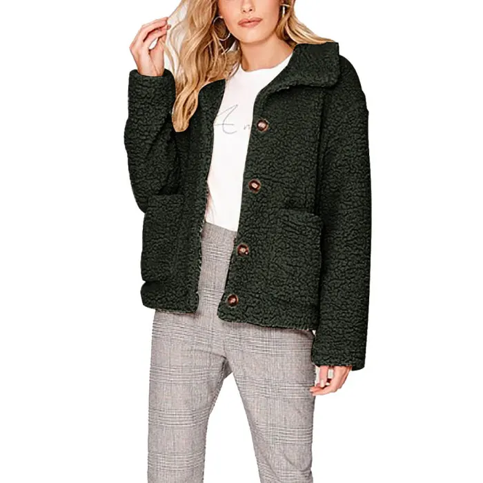 Chaquetas mujer, новинка, Женский флисовый кардиган, теплая куртка, куртка женская, топ с отворотом, длинный рукав, одноцветная куртка на пуговицах