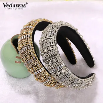 

Vedawas Bohemia Fashion Luxury Shining Golden Silver Crystal Hair Hoop For Women Statement Elegant Female High Quality Hair Band