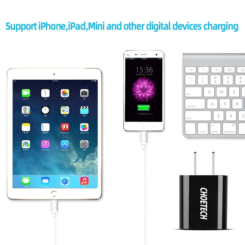 CHOETECH 5 В/2,4 А USB зарядное устройство для iPhone 8 7 US Plug дорожное настенное зарядное устройство адаптер для samsung Xiaomi Redmi 7 зарядное устройство для мобильного телефона