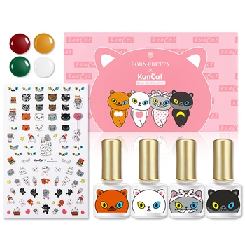 

BORN PRETTY&KunCat Joint Product 4PCS Gel Nail Polish With Nail Sticker Soak Off UV Gel Varnish Decoration 6ML Gel Nail Kit
