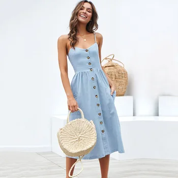 

Casual mujer vestido de verano 2020 Sexy vestido MIDI para mujer Vintage Vestidos sin espalda tirantes de talla grande Vestidos