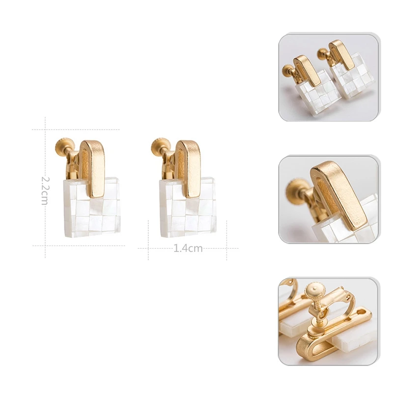 Simple White Square Earrings Small Square Geometric Shell Earrings Earrings Female Retro Earrings Ear Clip Female
