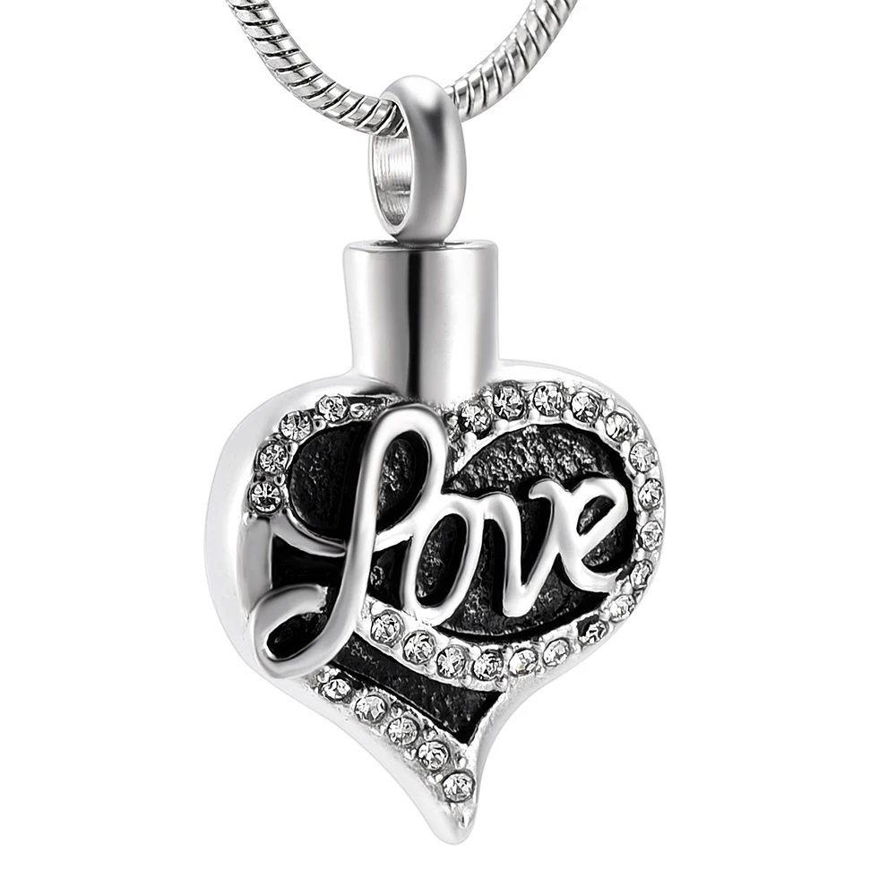 

Stainless Steel Memorial Urn Necklace Keepsake For Ashes LOVE Heart Cremation Jewelry Pendants For Women - 316L