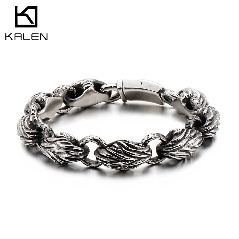 KALEN панк браслет-цепочка с витым звеном Мужская 23 см 9 дюймов нержавеющая сталь Бохо ручная цепочка нарукавная повязка Байкер хип-хоп ювелирные изделия