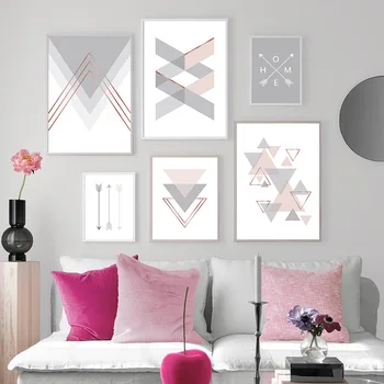 

Pink Gray Arrow Geometric Abstract Art Poster Nordic Canvas Print Simplicity Painting Wall Picture for Living Room Decoration
