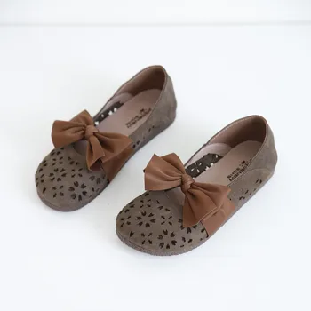 

2020 cave shoes real leather bowknot hollow hand-made shoes Mori women women's casual confirtable flats shoes