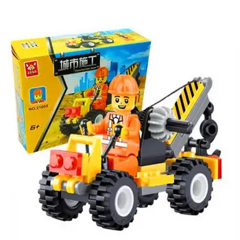 

21005 52Pcs Mini Jigsaw Trailer Engineer Crane Car Model Building Blocks Toys Construction Technic Gift For Children