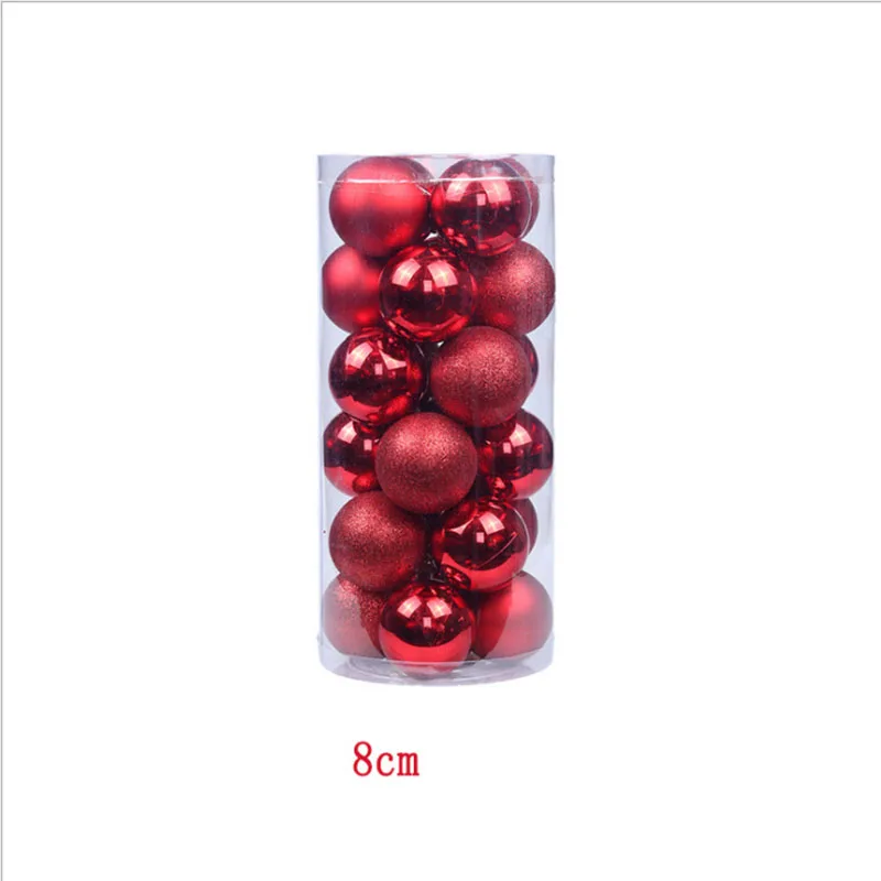 Red 8cm 24 шт рождественские украшения 6/8 см рождественские украшения Санта Клаус Снеговик Дерево шар повесить рождественские украшения для дома - Цвет: Red 8cm