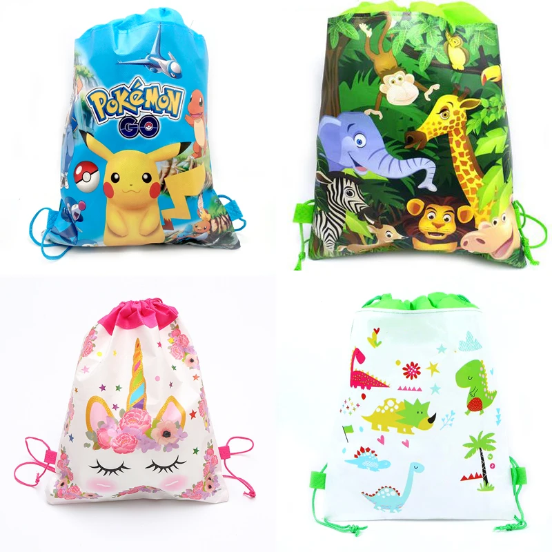 

10PCS Birthday Party Decorate Pikachu/Pokemon/Jungle Animal/Mermaid/Dinosaur/Minions/Unicorn Baby Shower Drawstring Gifts Bags