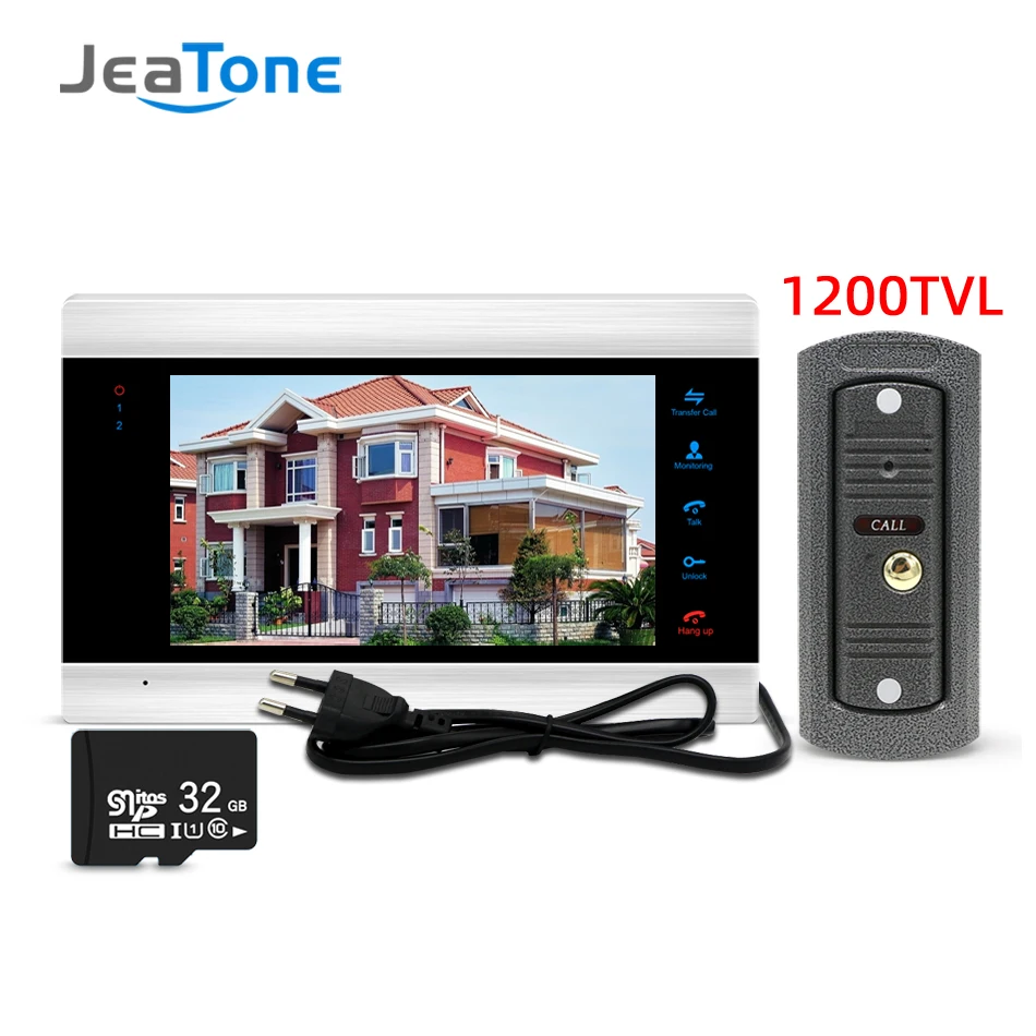 Jeatone видео дверной звонок видеодомофон 7 дюймов монитор 1200TVL дверной Звонок камера 32G карта памяти видеодомофон комплект - Цвет: P201B1M706S1-32G-EMB