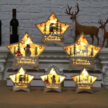 Decoraciones navideñas luminosas de madera, adornos de estrella de cinco puntas, adornos, navideños