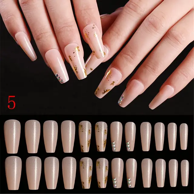 24pcs/Set Detachable Long Coffin Fake Nails European Rainbow Ballerina Full Nail Art Tips Colorful Beauty Artificial False Nails Series A 5