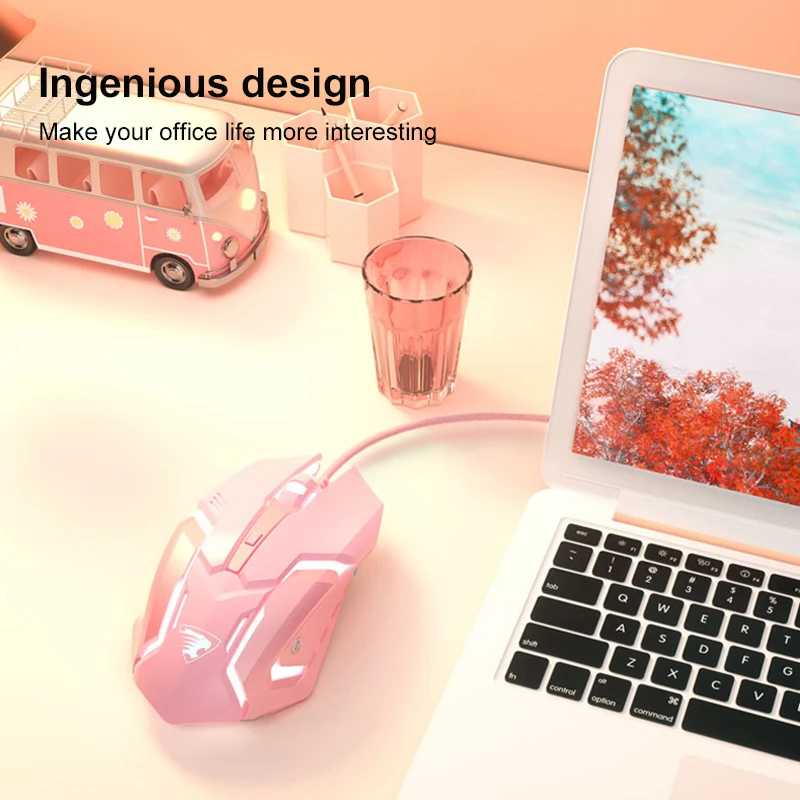 Mini Mouse Gamer com Fio Silencioso Ergonômico Teclas Retroiluminado Magia para Laptop pc Gamer Presente para Meninas - Imagem 2