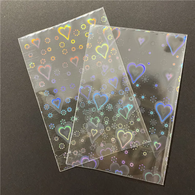 100pcs/Lot 65*90MM Heart Little Stars Laser Flashing Card Sleeves For YGO Cards Holder Holographic Foil Protective Film