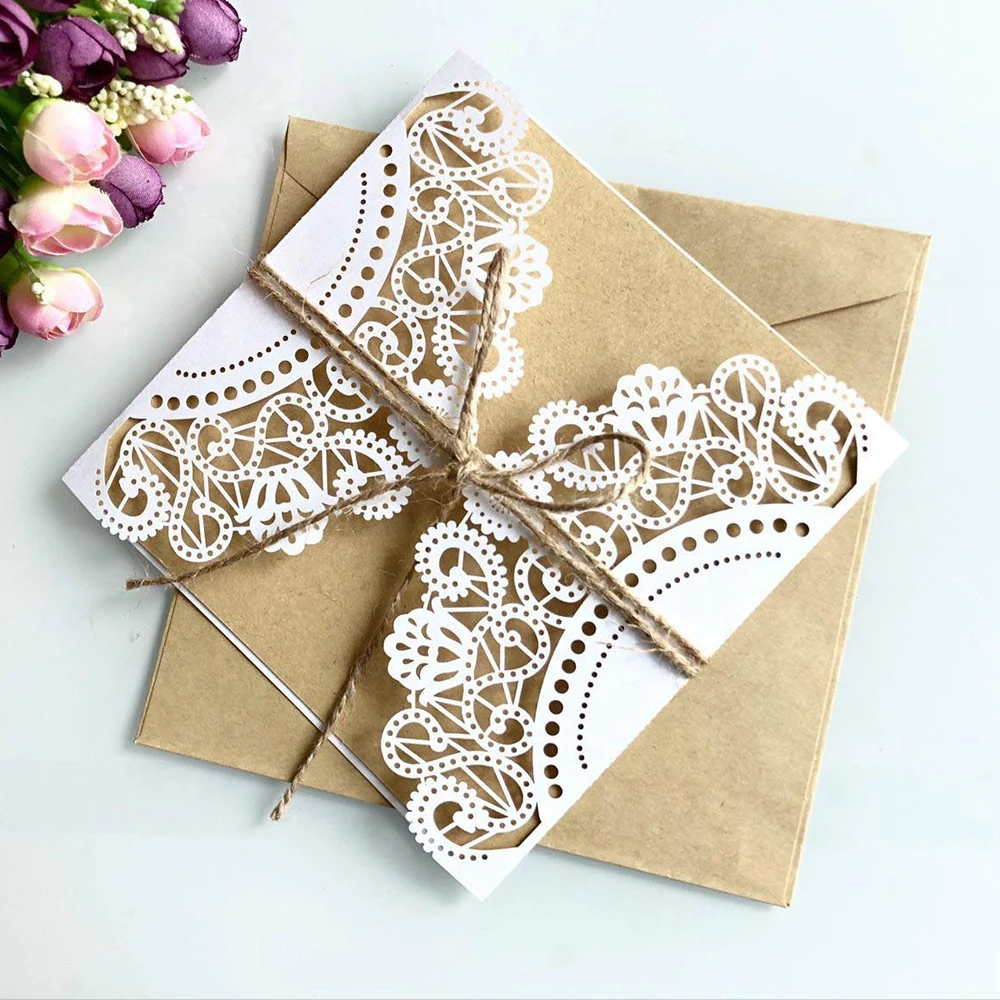  10Pcs Laser Cut Wedding Invitations Cards Set Vintage Wedding Bridal Shower Gift Greeting Card Kits - 4.00048E+12