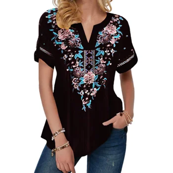 

Large Size 5XL V-neck Women T Shirts 2020 New Summer Short Sleeve Printed Loose Casual Tops Tee Shirts Plus Size Female T Shirt