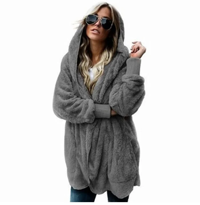 Пальто с искусственным мехом Для женщин осень-зима теплый мягкий молния Меховая куртка Женская Плюшевые пальто карман Повседневное плюшевая верхняя одежда с капюшоном
