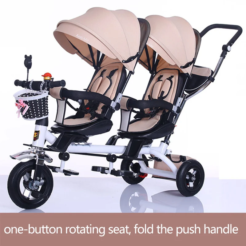 

Twin Baby Stroller Double Seat Child Tricycle Kids Bike Rotatable Seat Three Wheel light Stroller Protable Pushchair