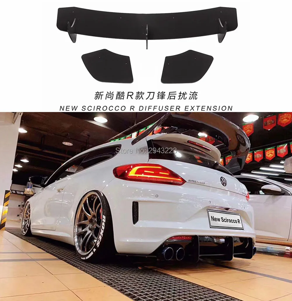 

For Volkswagen Scirocco R 2009-2014 2015-2017 ABS Black Rear Bumper Lip Trunk Spoiler Rear Diffuser Protector 3Pcs Car Styling