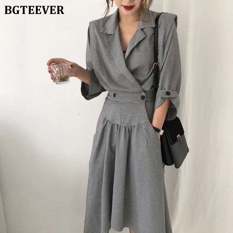 Женское клетчатое платье BGTEEVER элегантное асимметричное эластичное