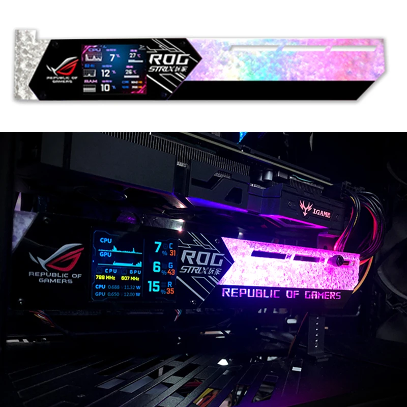 Suporte de Placa de Vídeo Gráfica para pc Suporte Vga com 2.2 Display Lcd Suporte Rgb Cpu Gpu Ram Monitor Aida64 Gabinete Gamer Diy