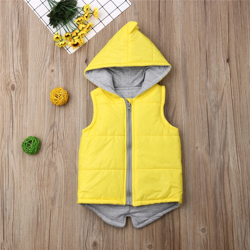 Winter Cotton Waistcoats Infant Kids Baby Girls Boy Dinosaur Vest Zip Hooded Jacket Coat Tops Warm Outerwear Hoodies 6M-5T