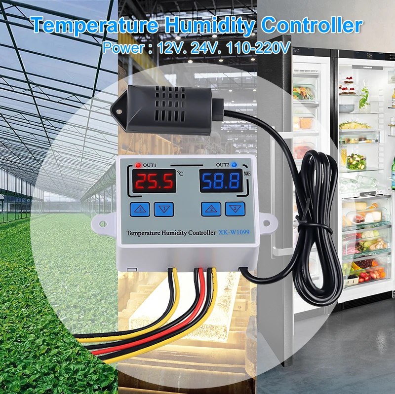 Двойной цифровой регулятор температуры и влажности домашний холодильник термостат гигрометр термометр гигрометр XK-W1099 DC12V AC220V