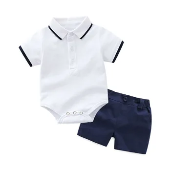 

Summer Baby Boy Clothes Sportswear Solid Shorts+Cotton Short Sleeve Stripe Tops Gentle Outfits Children Sports Suits Cloths