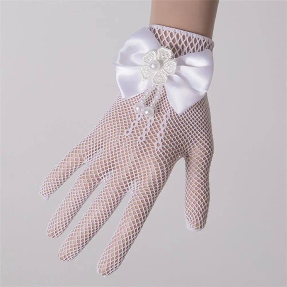 Kids Cream Lace Fishnet Gloves Communion Party Flower Accessories Etiquette Girls Party Gloves Princess Flower T3O8
