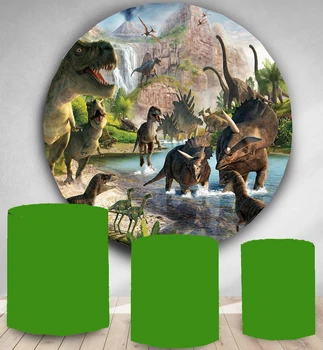 

Round Circle backdrop background dinosaur animals kids birthday party decor baby shower studio candy table cover YY-115