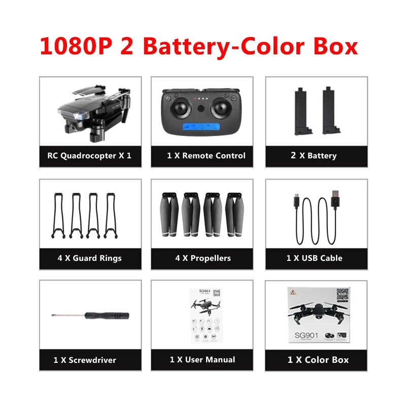 1080P 2B Color Box SG901 fpv-камера на дроне 1080P двойная камера жеста фото Профессиональный Квадрокоптер с батареей игрушка для детей Дрон черный - Цвет: 1080P 2B Color Box