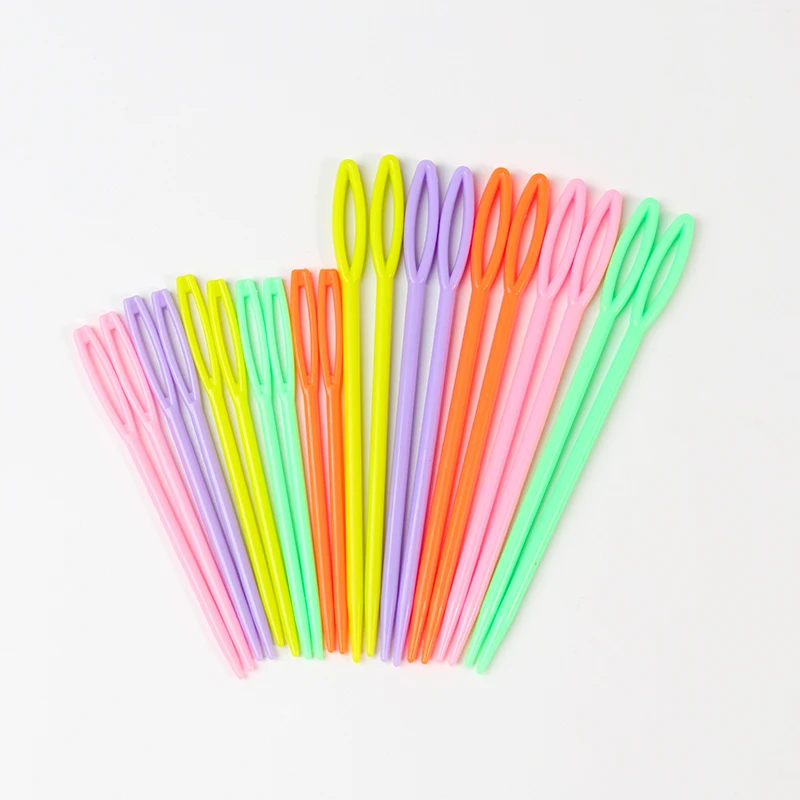 20PCs Mixed Color 7cm/9.5cm Plastic Knitting Needles Crochet Hooks Wool Yarn Needle Children DIY Sweater Weaving Tools Accessory