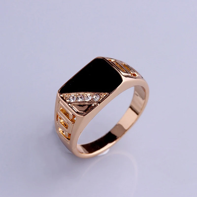 Anillo de boda de diamante de imitación esmaltado negro para hombre, joyería masculina, clásico, Color dorado, regalo de fiesta de navidad