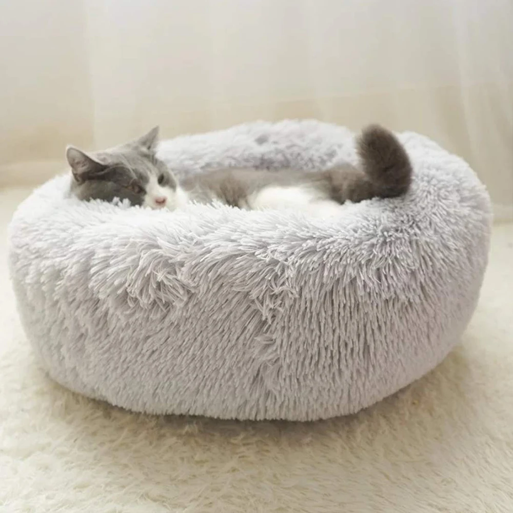 Кошачий Домик из искусственного меха для питомцев кошек и собак круглые плюшевые противоскользящие кошачьи гнезда для котенка глубокая спальная кровать