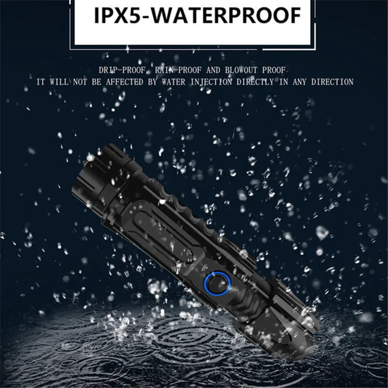 Super Bright LED Flashlight With XHP90 Lamp Bead  Rechargeable Torch linterna Smart chip control With bottom attack cone USB