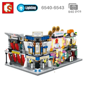 

Sembo City Street Bank Ceramics Cookies Cloth Shop Store 3D Model DIY Small Blocks Bricks Building Toy 4Pcs for Children no Box