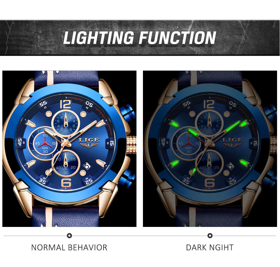 LIGE мужские часы Топ бренд класса люкс Спортивные кварцевые мужские часы водонепроницаемые наручные часы с хронографом Дата Часы Relogio Masculino