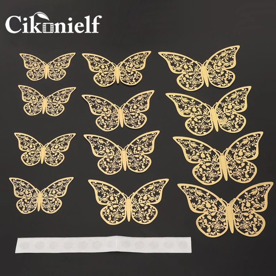 3D полые бабочки настенные стикеры металлическая текстура гостиная спальня