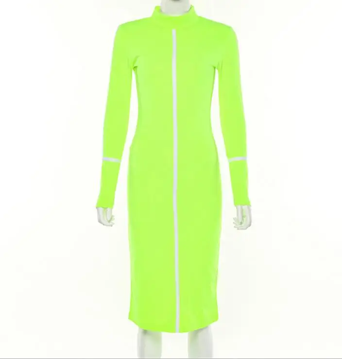Весенние платья для вечеринок, женское платье, Vestido, с длинным рукавом, облегающее платье с высоким воротом, Повседневное платье-карандаш F33823 - Цвет: Цвет: желтый