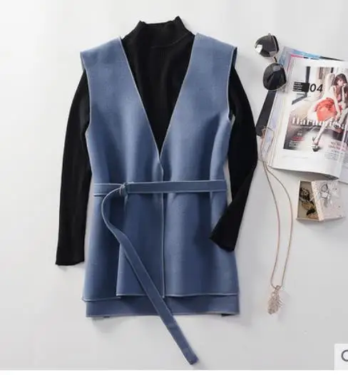 blue Осень зима мода v-образным вырезом шерстяной жилет женский без рукава Топ куртка - Цвет: blue