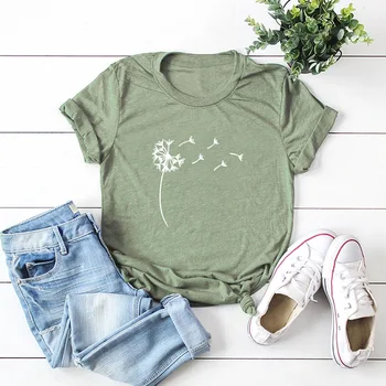 

Plus Size S-5XL Dandelion Print Women T Shirt 100% Cotton Short Sleeve Basic Tee Shirt Harajuku Oversized Tops Ladies Tshirts