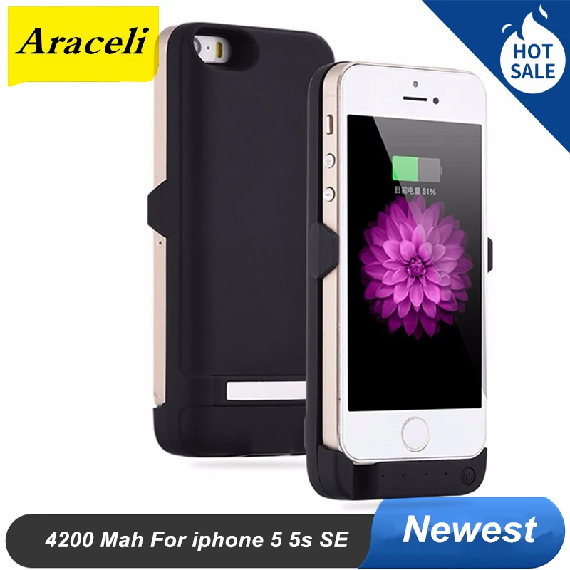 Soporte de 4200 Mah para Apple iphone 5 5s SE, carcasa de batería, cubierta de cargador de respaldo Ultra delgada para iphone 5 SE, Banco de Energía Inteligente|stand for|stand charger -