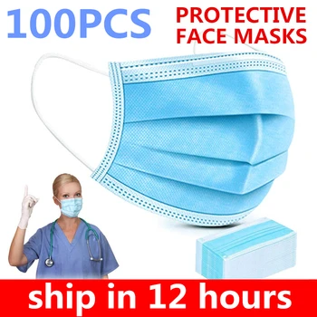 

100 Pcs Disposable Face Masks Mouth Cover Mask Earloop Saliva Isolation Cough 3 Ply Meltblown Cloth Personal Protective Masker