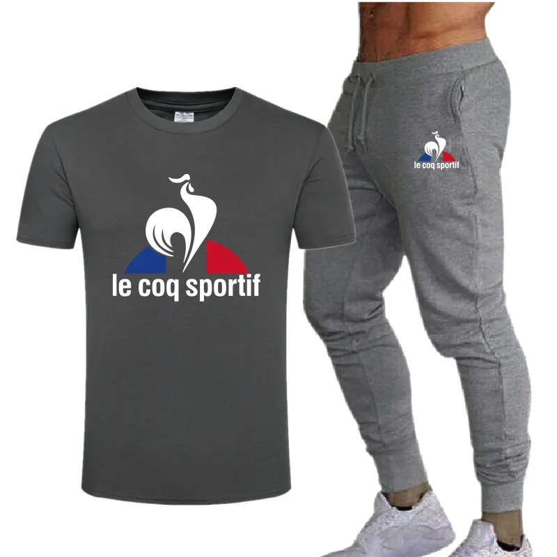 2021 gran oferta Camiseta de algodón de verano pantalones traje Casual de marca Fitness Jogging pantalones camiseta Hip-hop de los hombres de la moda de la ropa deportiva